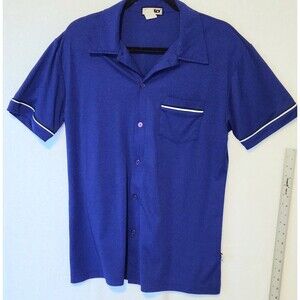 YMLA Vintage Men's L Clubbing Bowling Shirt Blue w/ White Piping Grandpa